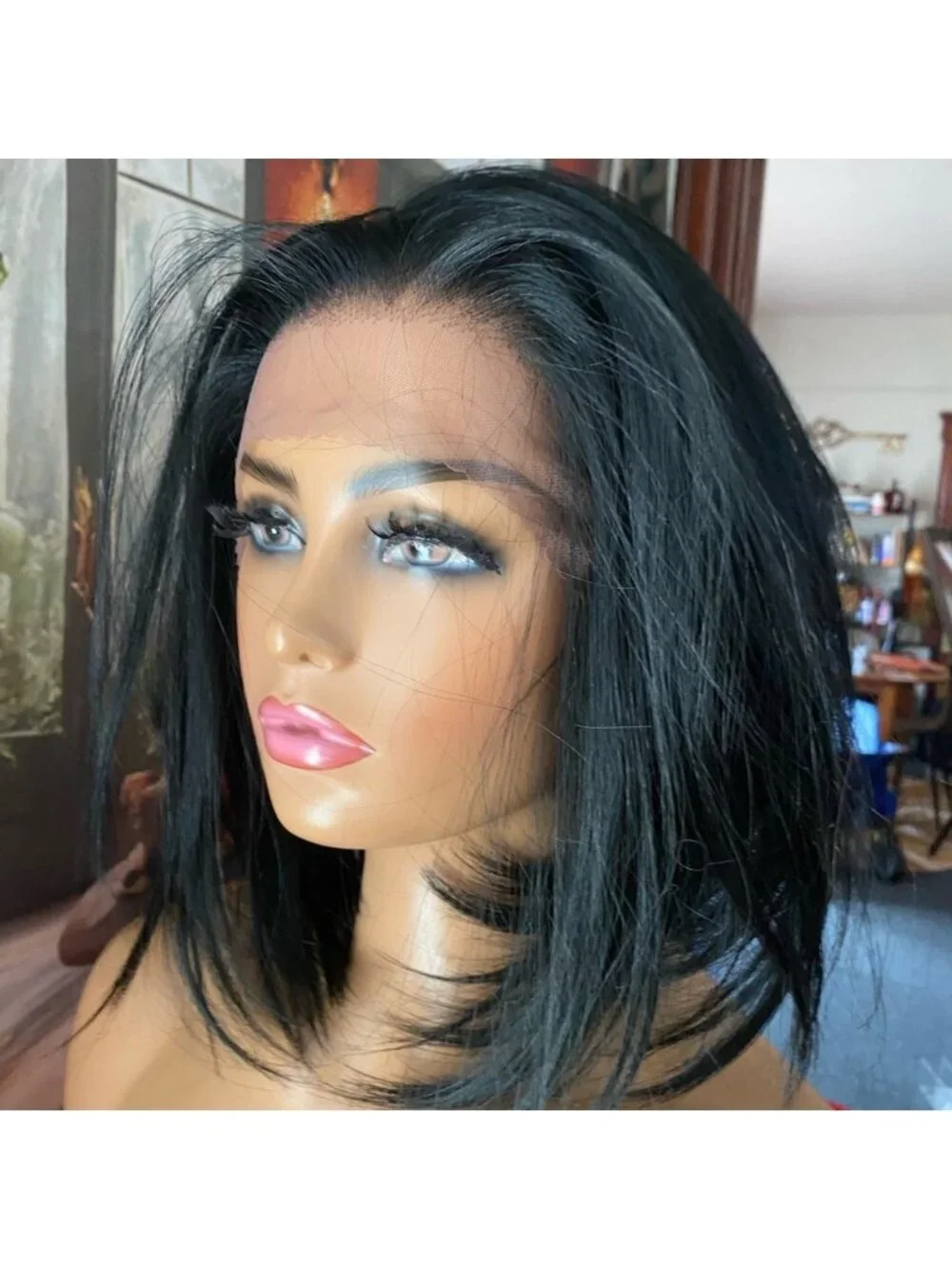 NEW! Free part Lace Front Wig - black angled bob